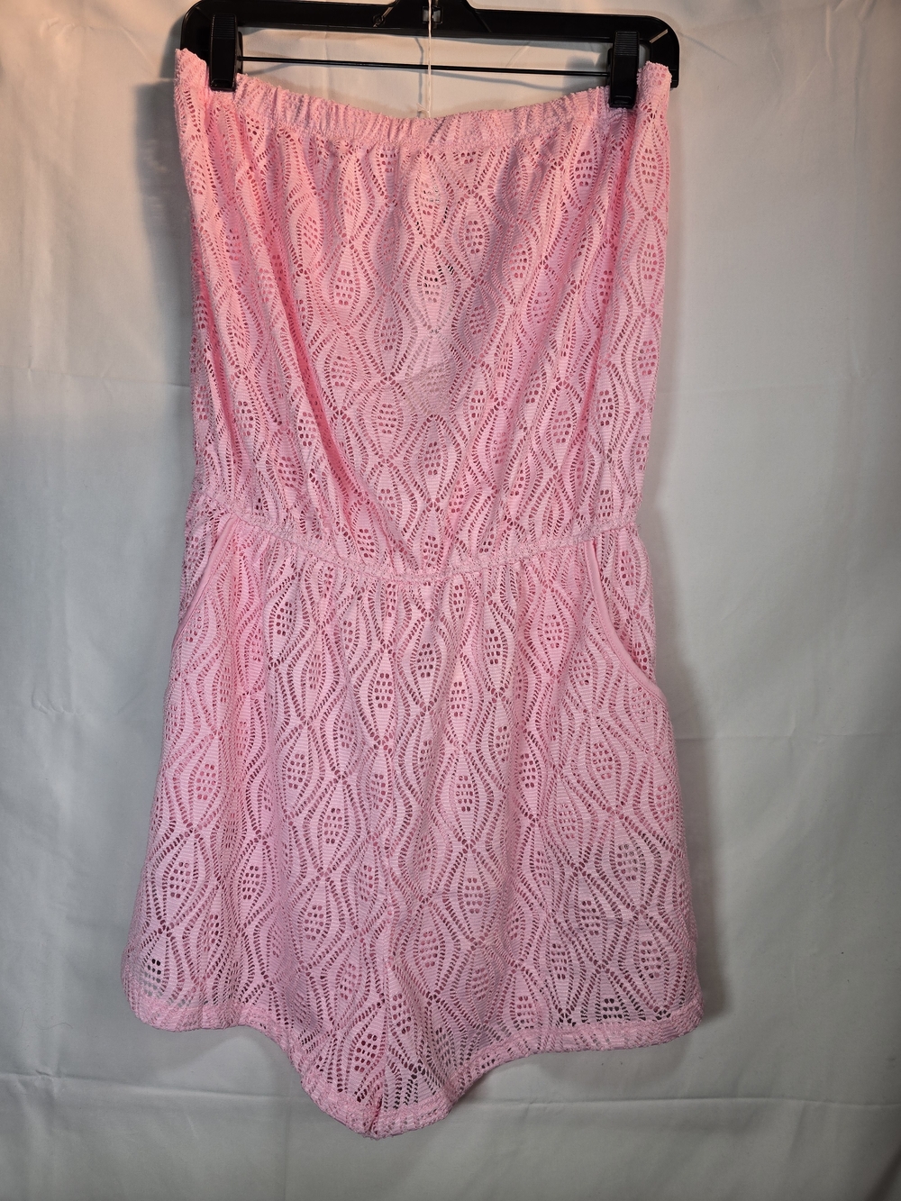 Strapless Pink Knit Romper with Pockets